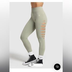Gym Shark ripped chalk green leggings